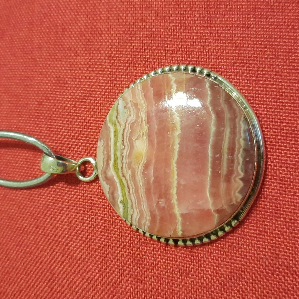 Rhodochrosite sterling silver pendant